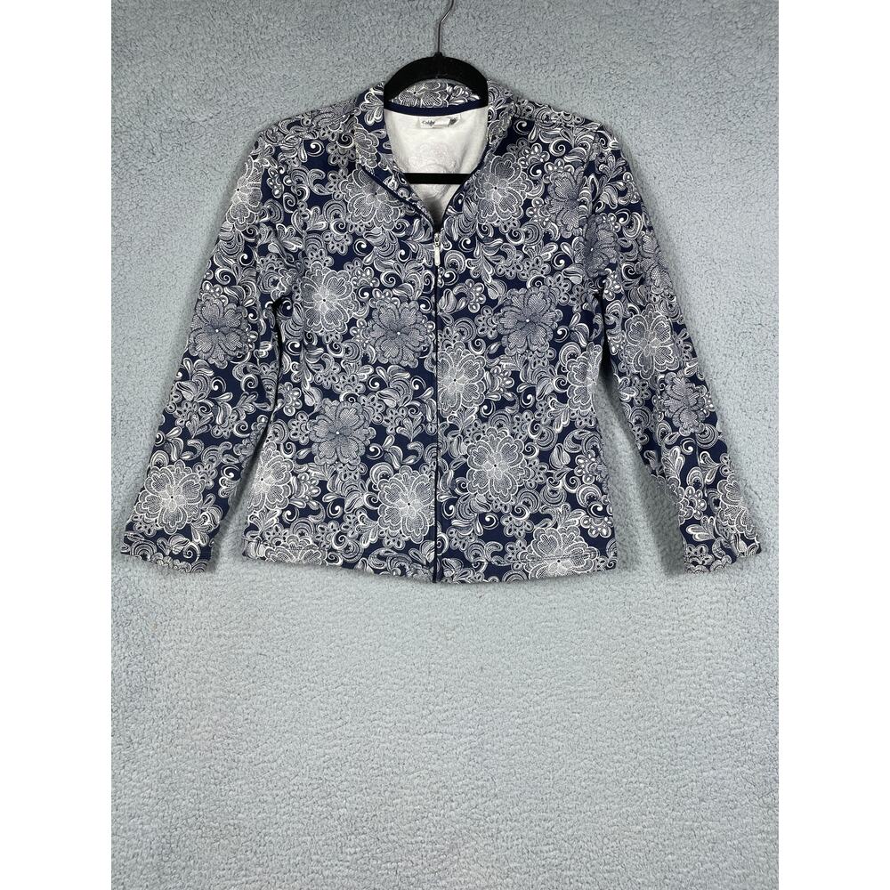 Coldwater Creek Womens Size Size PS Blue White Floral Pattern Zip Jacket